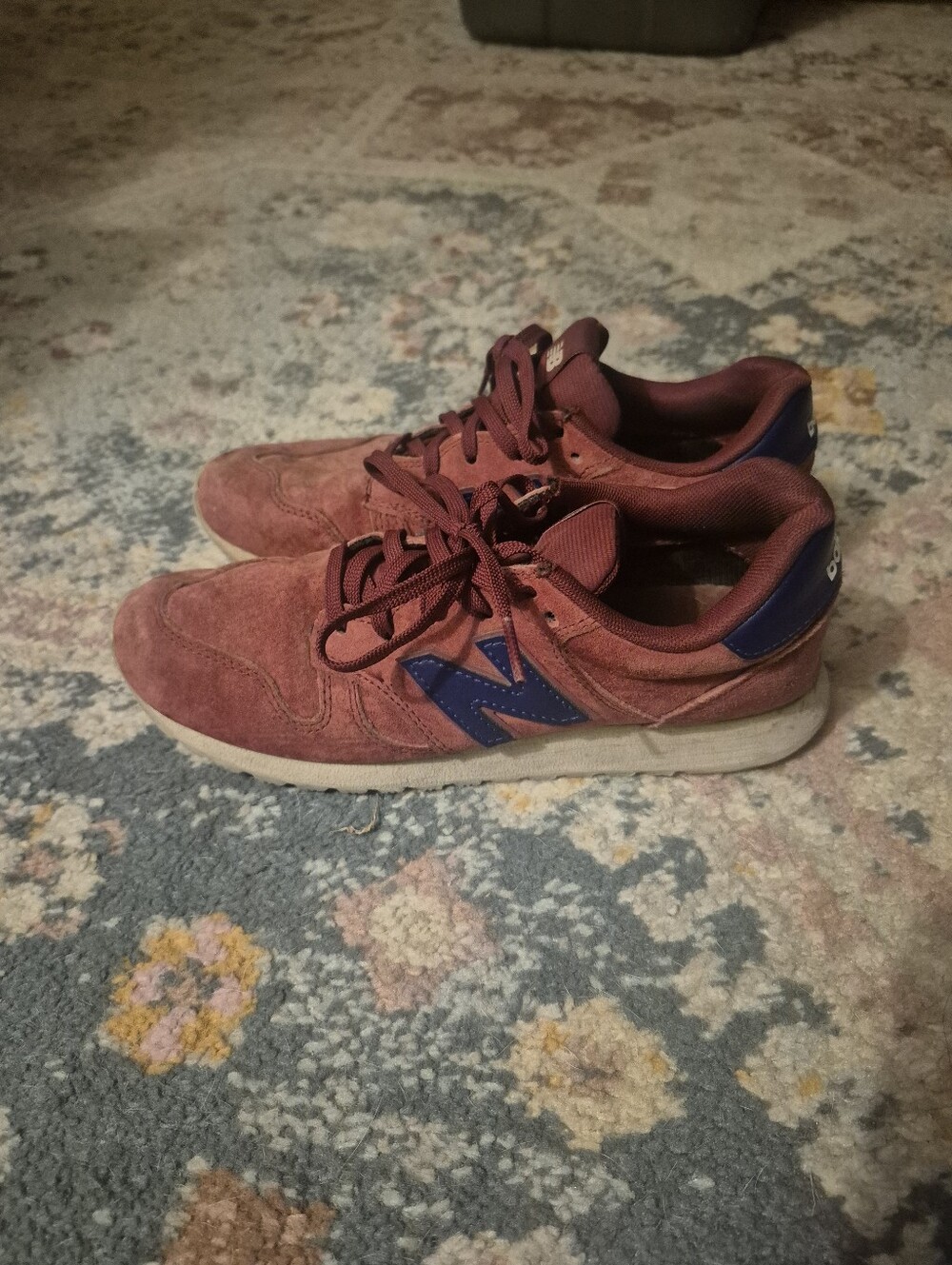 New Balance Maroon Suede Sneakers with Blue N Logo